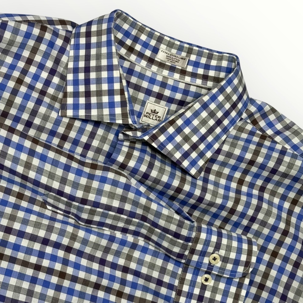 Peter Millar Mens XXL Dress Shirt Checkered Button Up Long Sleeve‎ Preppy